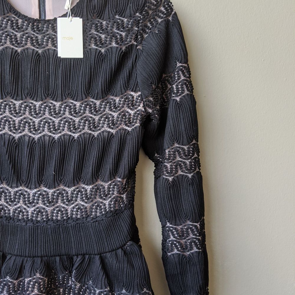 Maje Relane Black Basket Knitted Long Sleeve Dress - Picture 3 of 15